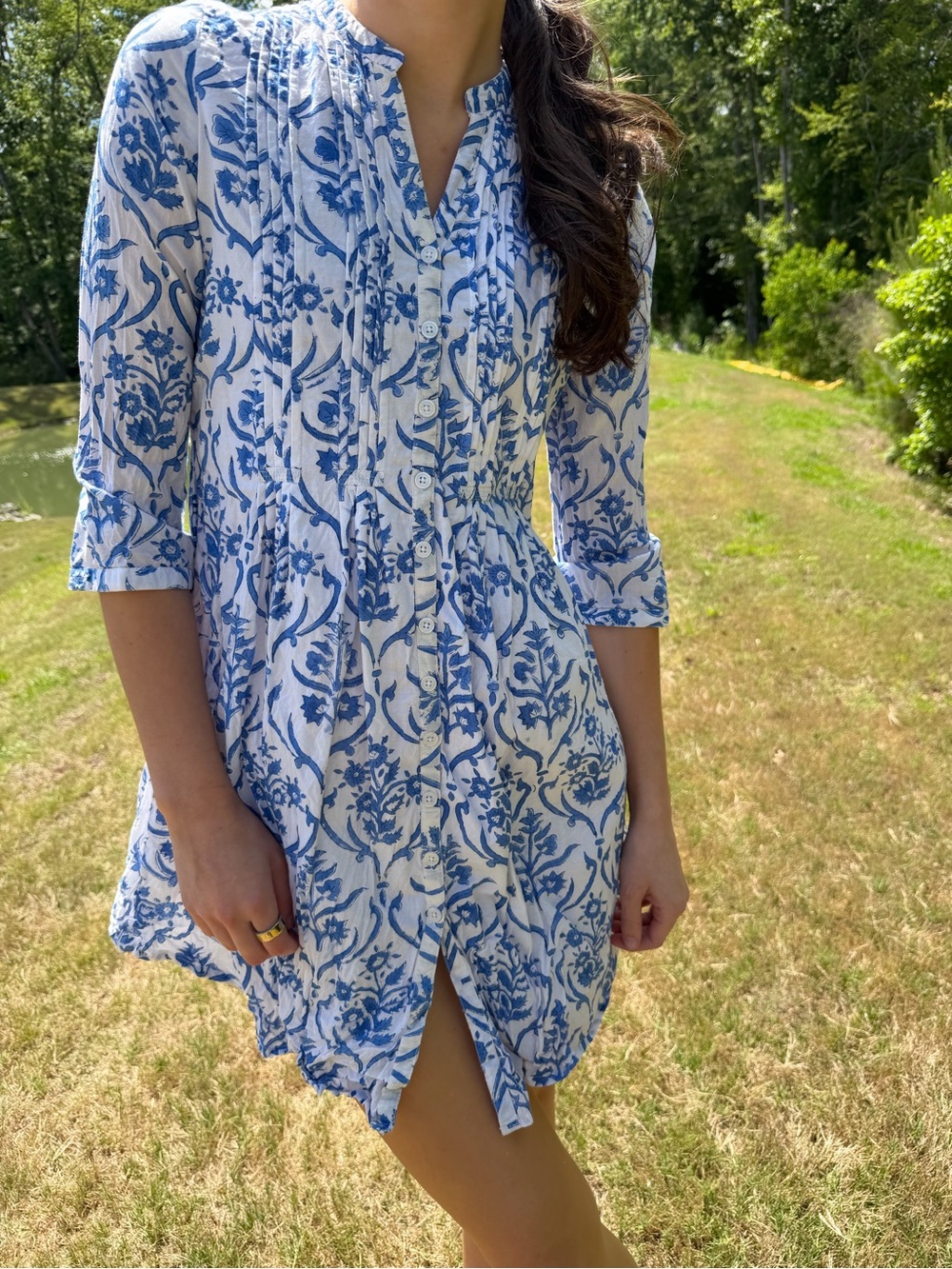 Madison White Mini Dress with Blue Floral Print